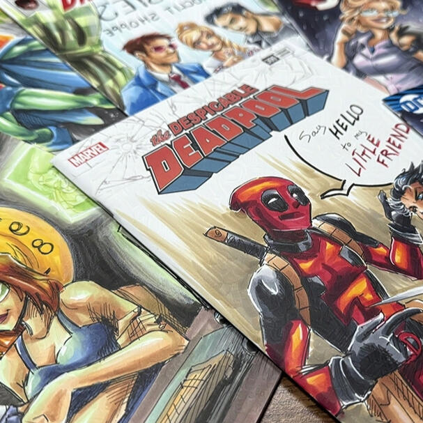 Several finished sketch cover variants.